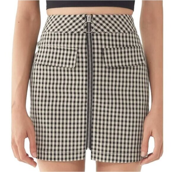 UO Black & Cream Gingham Zip-Front Mini Skirt Womens Size XS - Picture 1 of 5